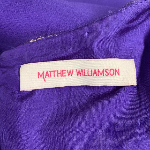 MATTHEW WILLIAMSON Size 10 Purple Gold Silk Embroidered Sleeveless Dress - Picture 8 of 11
